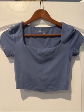 Offline aerie Square Neck Short Sleeve Crop Top - steel blue